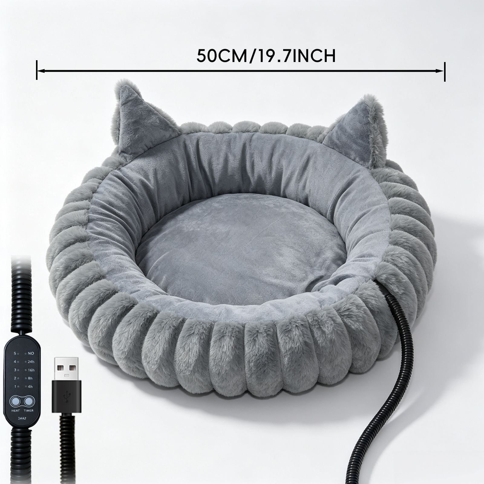 USB-Powered Heated Pet Bed with Plush Fur view 2