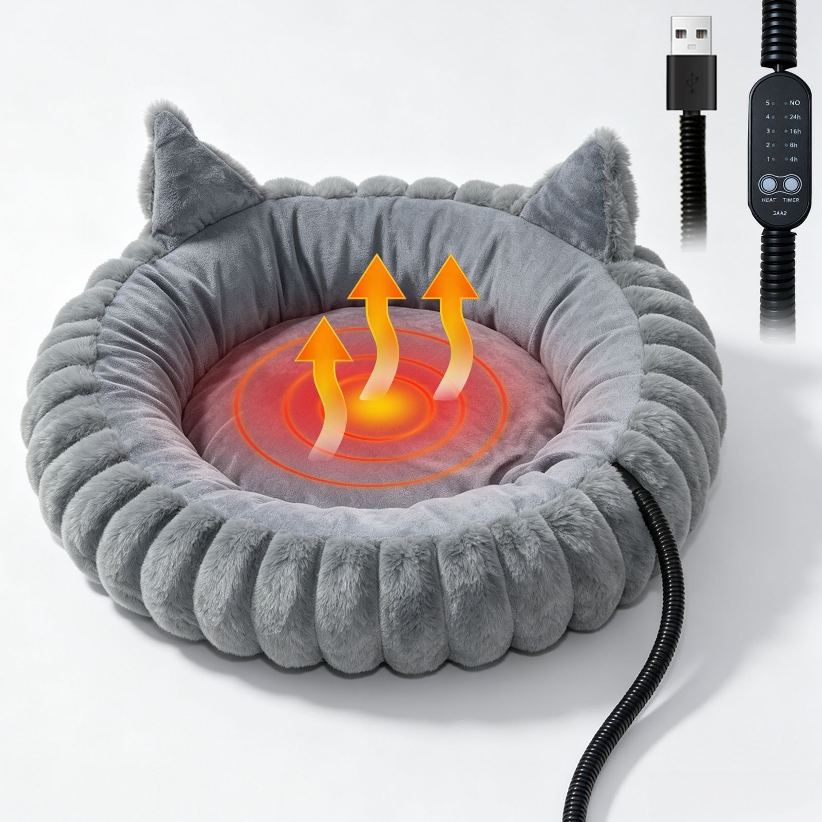 USB-Powered Heated Pet Bed with Plush Fur view 4