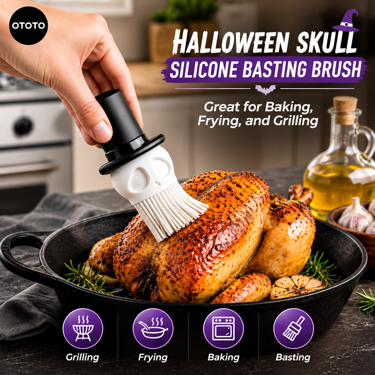 Skeleton Top Hat Silicone Basting Brush – Whimsical Halloween Kitchen Tool for