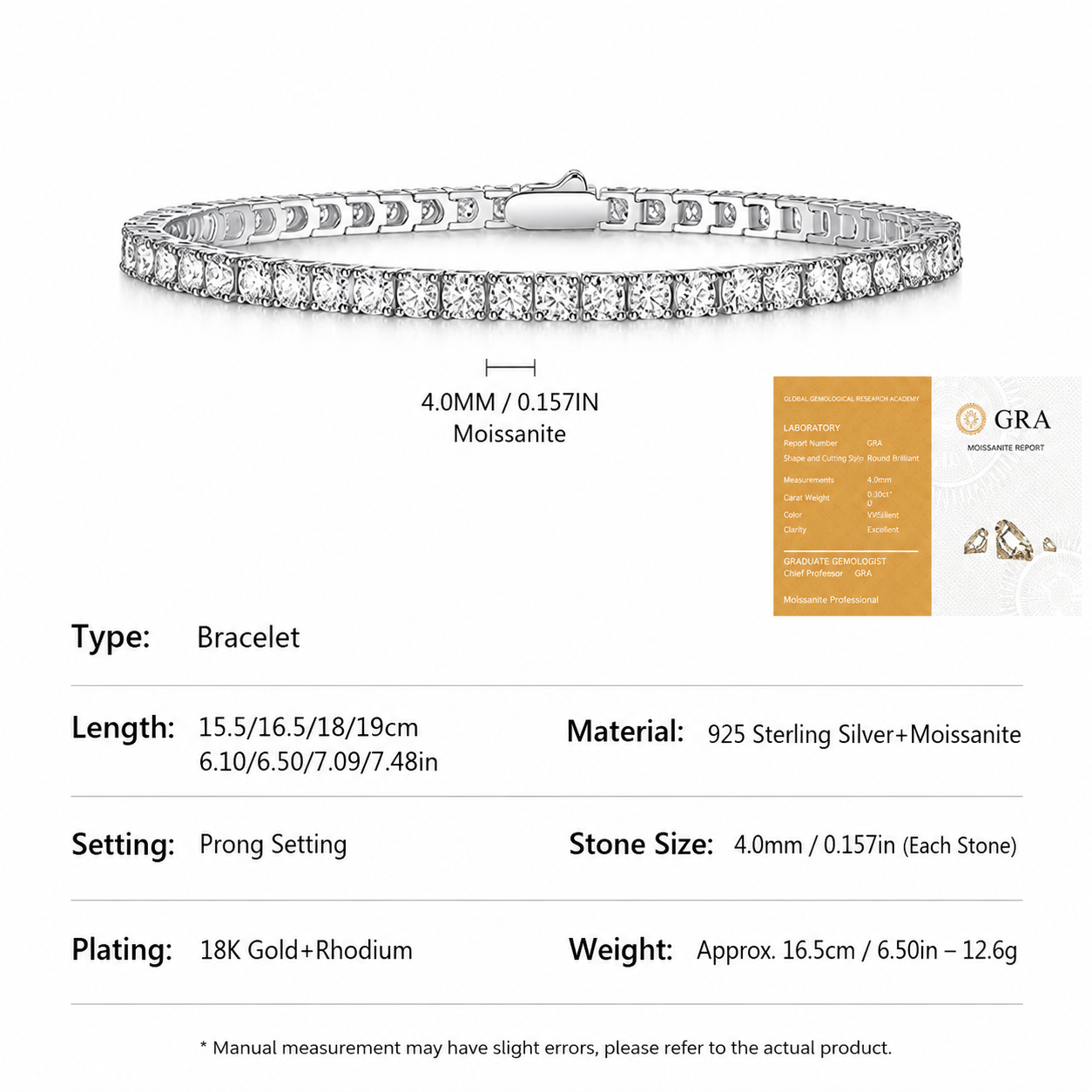 Elegant Moissanite Tennis Bracelet in 925 Sterling Silver with 18K Gold and view 13