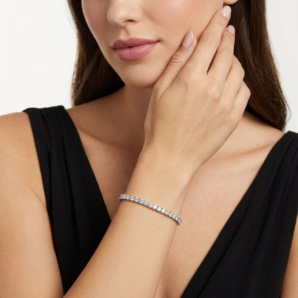 Elegant Moissanite Tennis Bracelet in 925 Sterling Silver with 18K Gold and view 2