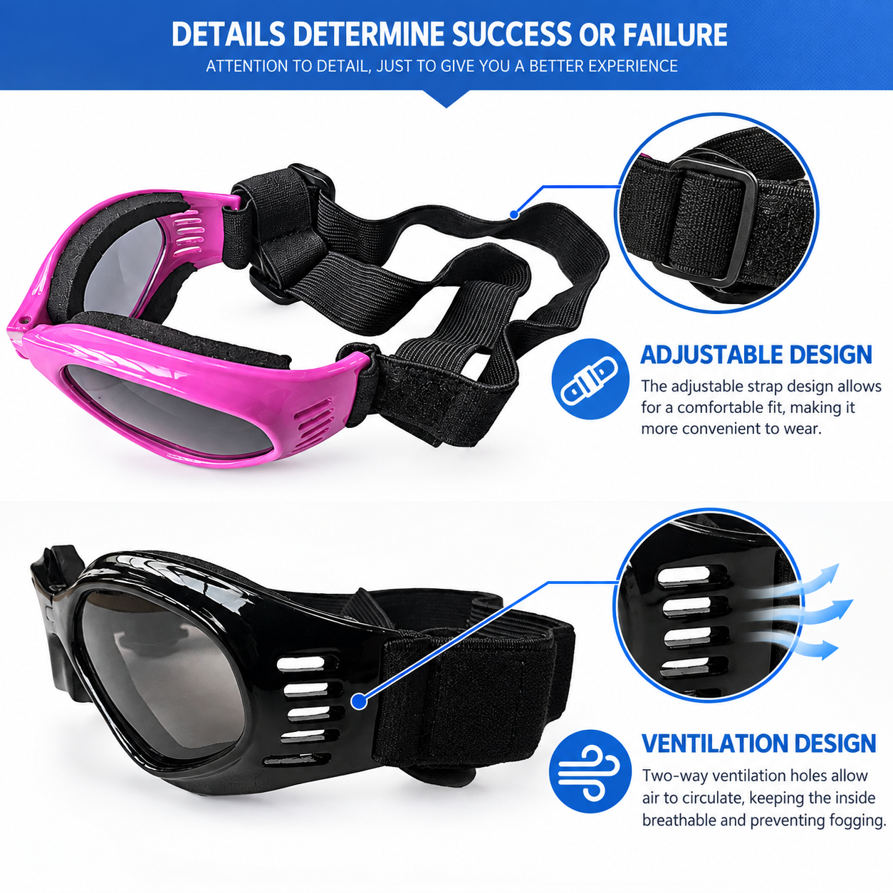 Foldable Pet Dog Goggles Sunglasses Adjustable UV Protection Windproof view 3