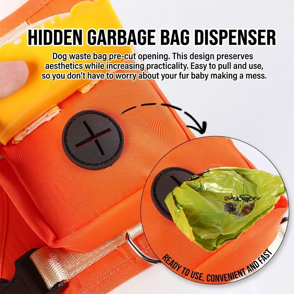 Stylish Color-Block Dog Backpack Harness with Built-in Poop Bag Dispenser view 6