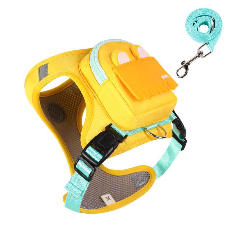 Stylish Color-Block Dog Backpack Harness with Built-in Poop Bag Dispenser