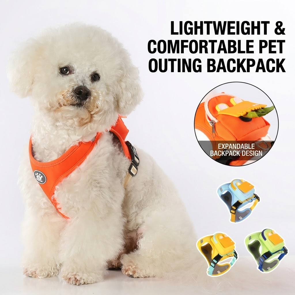 Stylish Color-Block Dog Backpack Harness with Built-in Poop Bag Dispenser view 5
