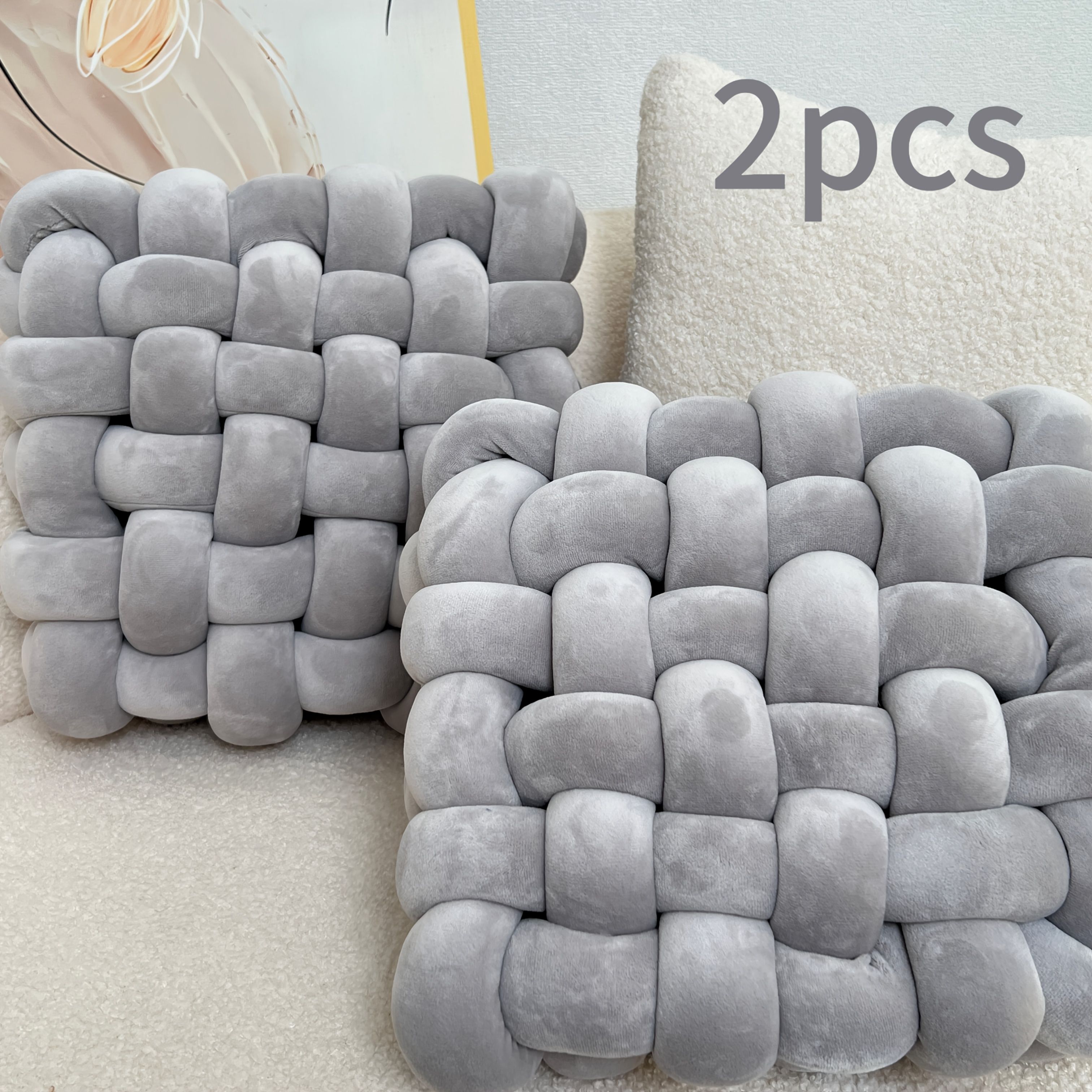 Gray Yellow braided sofa cushions — image 1