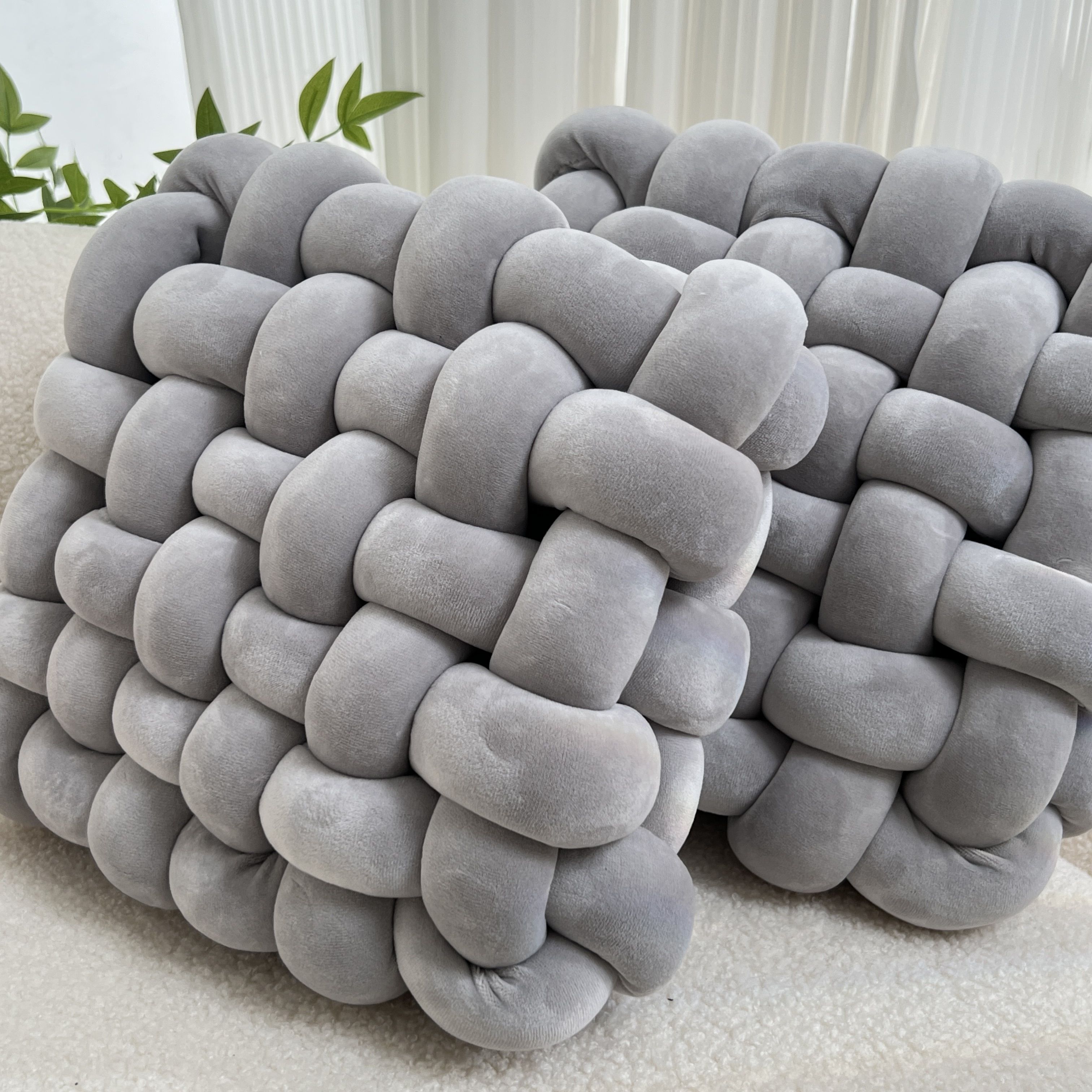 Gray Yellow braided sofa cushions view 5