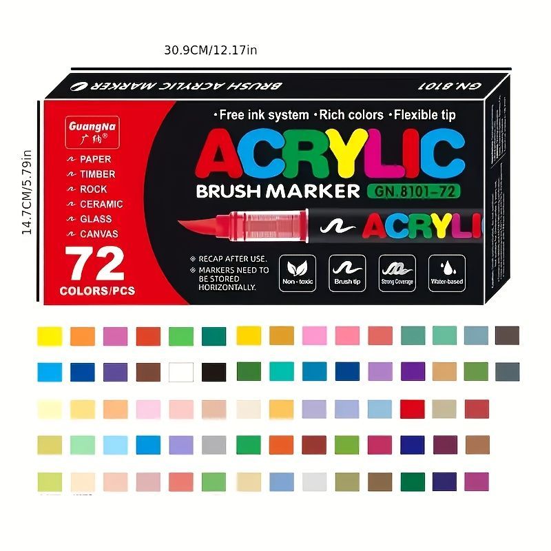 Acrylic Brush Markers 72-Color Set Free Ink System Flexible Tip Art Supplies view 5