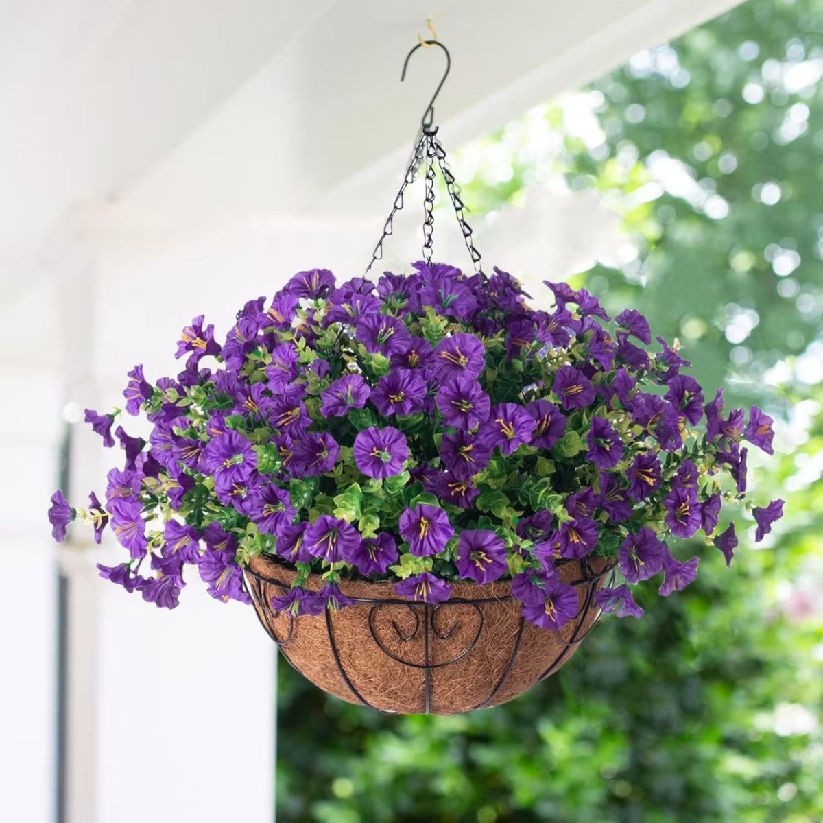 Artificial Petunia Hanging Flower Arrangement Red White Blue Flowers Outdoor