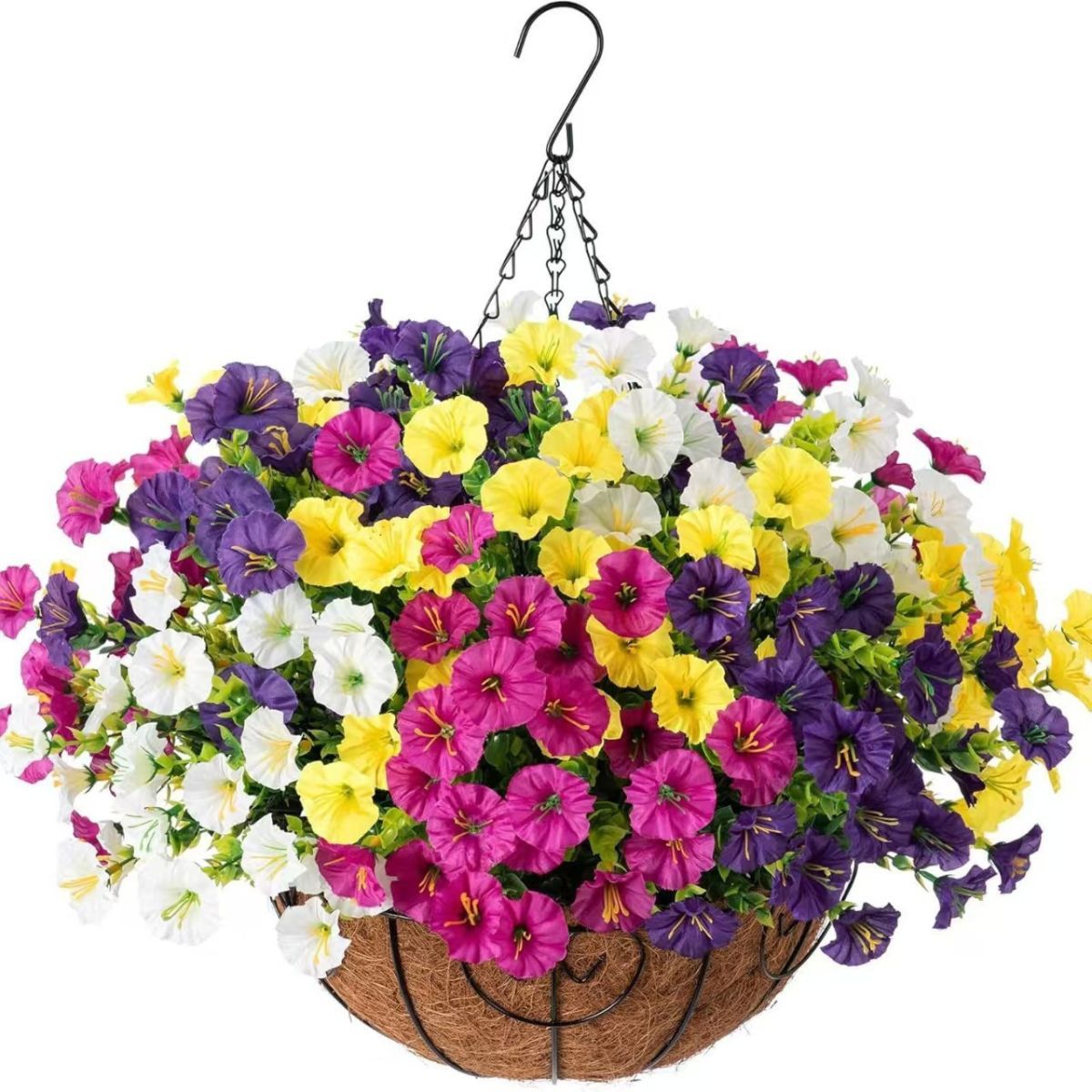 Artificial Petunia Hanging Flower Arrangement Red White Blue Flowers Outdoor