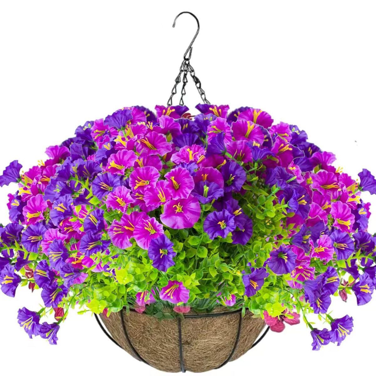 Artificial Petunia Hanging Flower Arrangement Red White Blue Flowers Outdoor