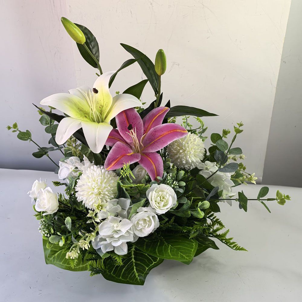 Artificial Flower Arrangement Fake Lilies And Roses Home Decor Accents Garden view 3