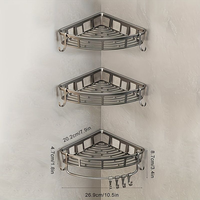 Gray Shower Caddy 3-Tier Corner Caddy Shower Hooks Bathroom Storage Rust-Resistant