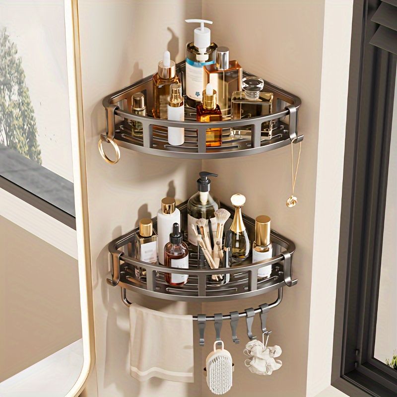Gray Shower Caddy 3-Tier Corner Caddy Shower Hooks Bathroom Storage Rust-Resistant view 10