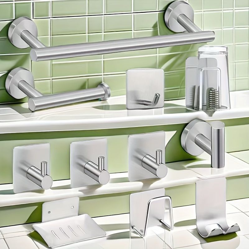 Silver Gray Bathroom Shower Accessories 11-Piece Set Towel Bars Hooks Soap view 5