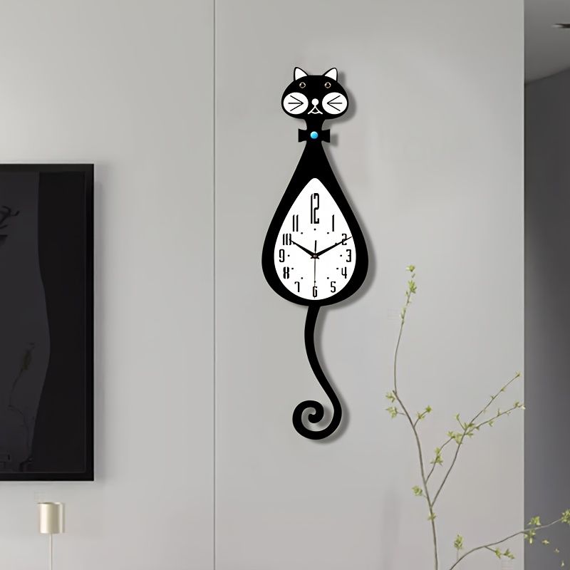 Black Cat-Shaped Clock Home Decor Clock Unique Wall Clock High-Quality Clock Cat — image 1