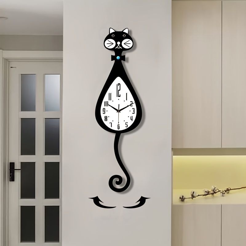 Black Cat-Shaped Clock Home Decor Clock Unique Wall Clock High-Quality Clock Cat view 2