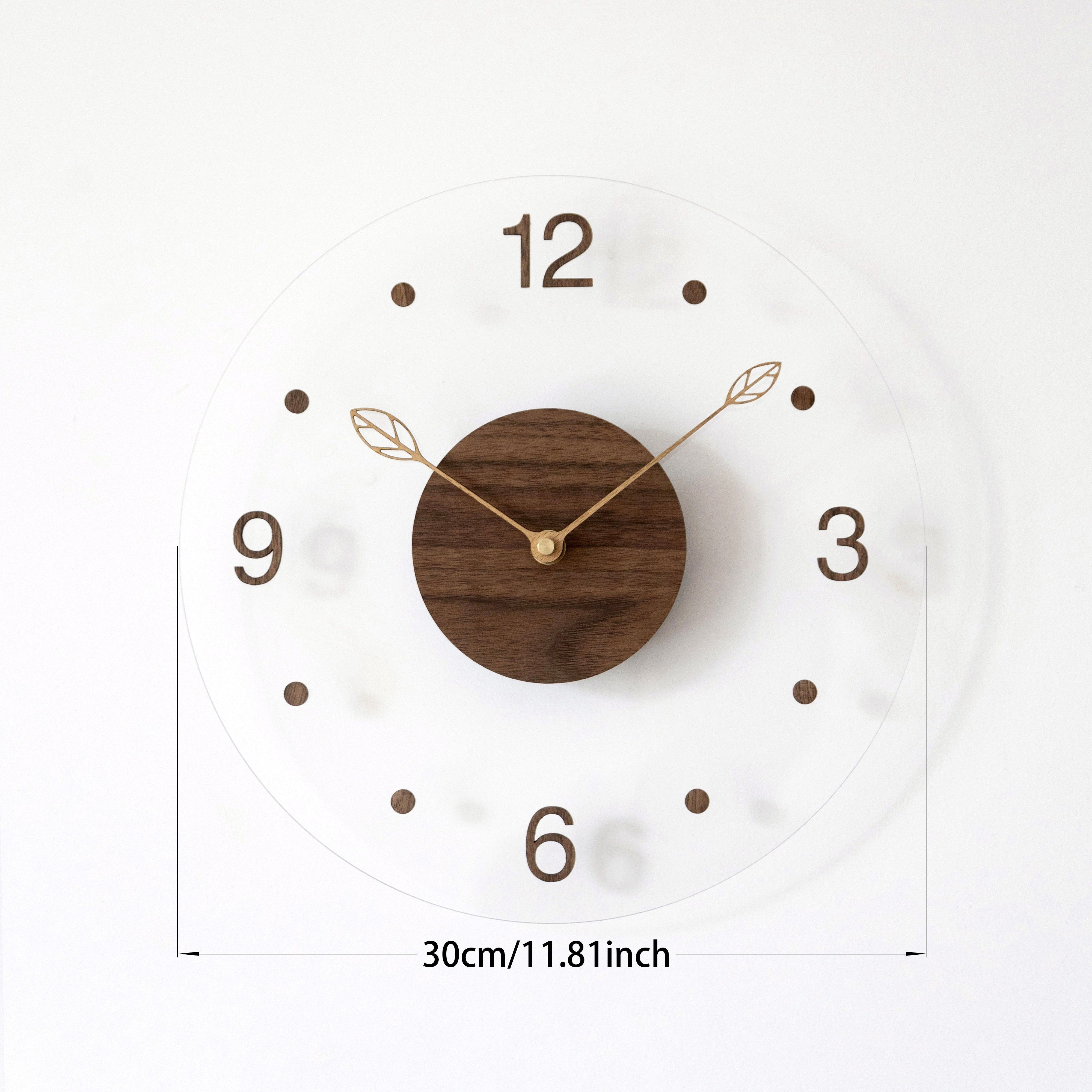 Brown Black Modern Wall Clock Transparent Clock Wooden Centre Clock Leaf Hands view 7