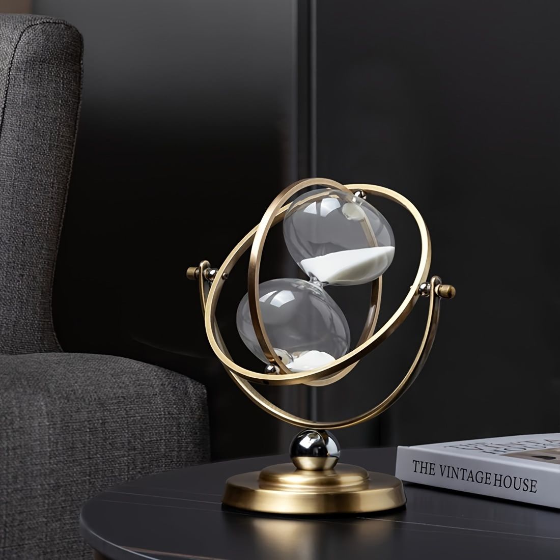 White Black Rotating Hourglass Clock Home Decor Time-Keeping Device view 3