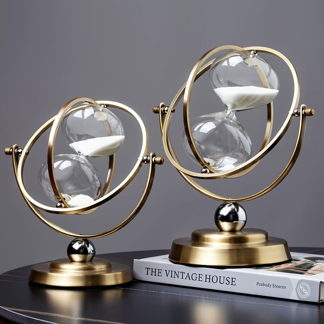 White Black Rotating Hourglass Clock Home Decor Time-Keeping Device view 6
