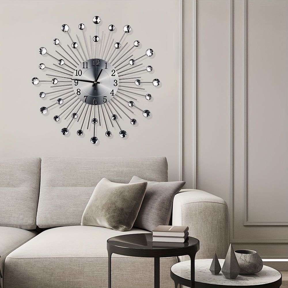 Silver Black Silver Wall Clock Sunburst Wall Clock Home Decor Clock Modern — image 1