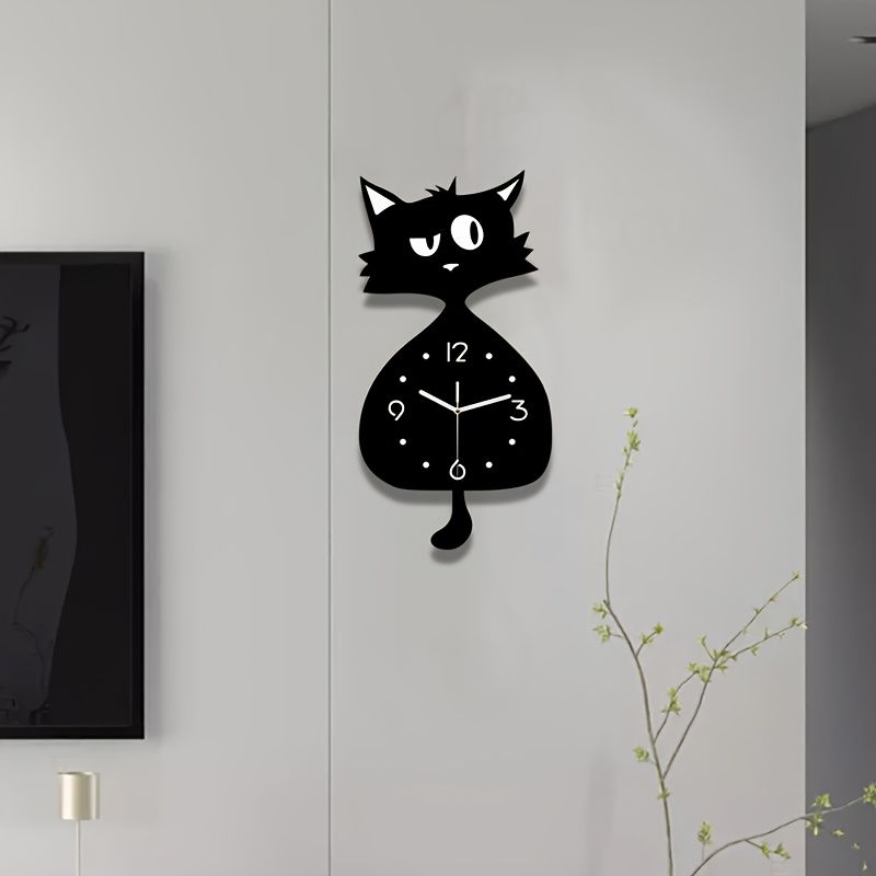 Black Gray Cat Wall Clock Unique Home Decor Silent Wall Clock Cat Decor — image 1
