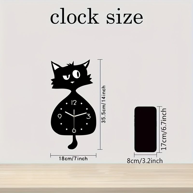 Black Gray Cat Wall Clock Unique Home Decor Silent Wall Clock Cat Decor view 10