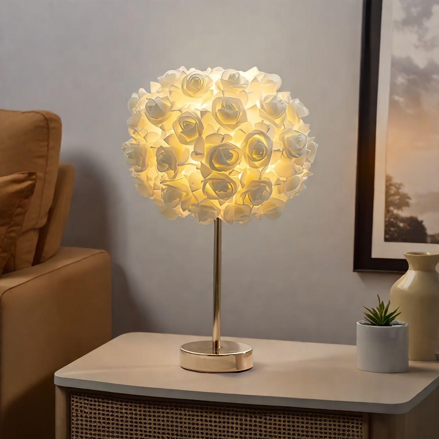 Gold Rose-Shaped Night Light Table Night Light Ambient Lighting Home Decor view 2
