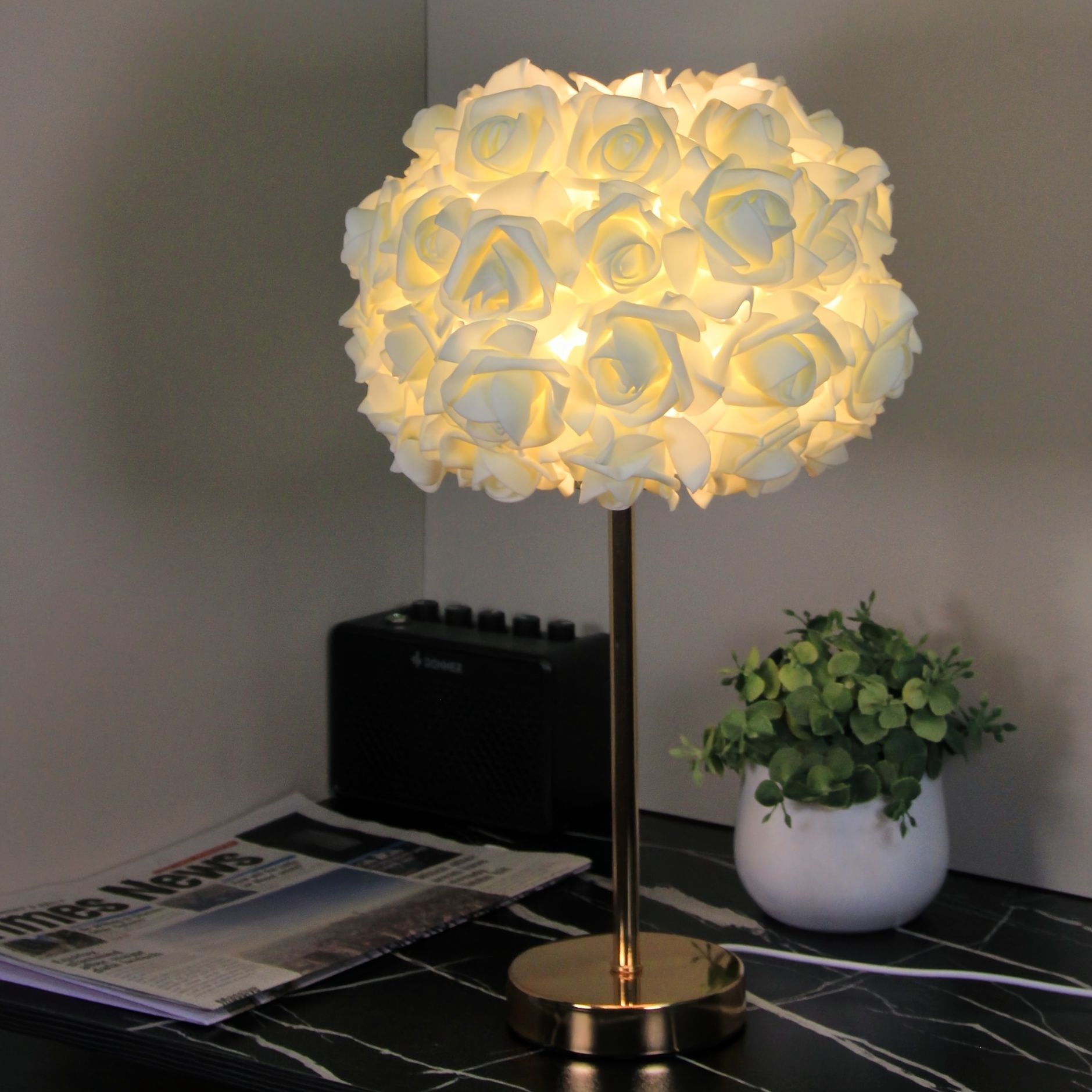 Gold Rose-Shaped Night Light Table Night Light Ambient Lighting Home Decor view 3
