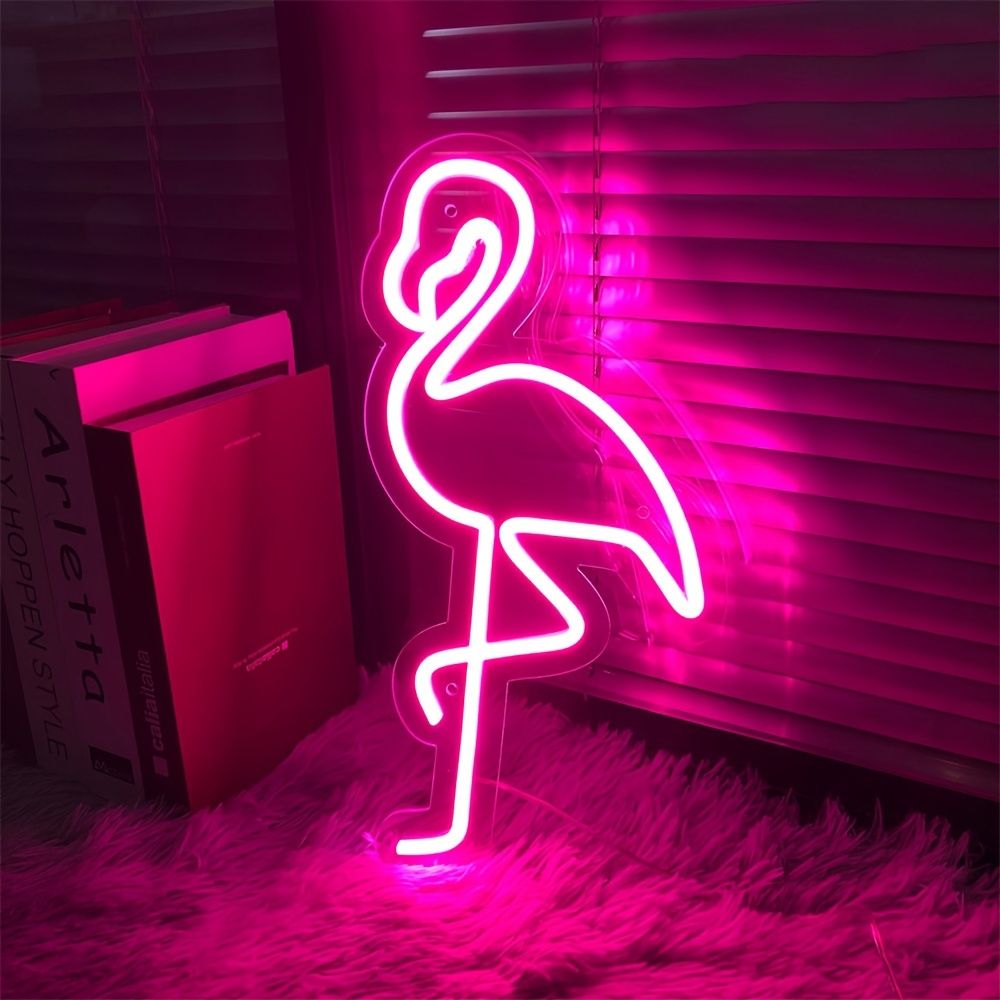 Red White Flamingo Night Light Neon Lamp Tropical Decor Home Accent Pink Light view 2