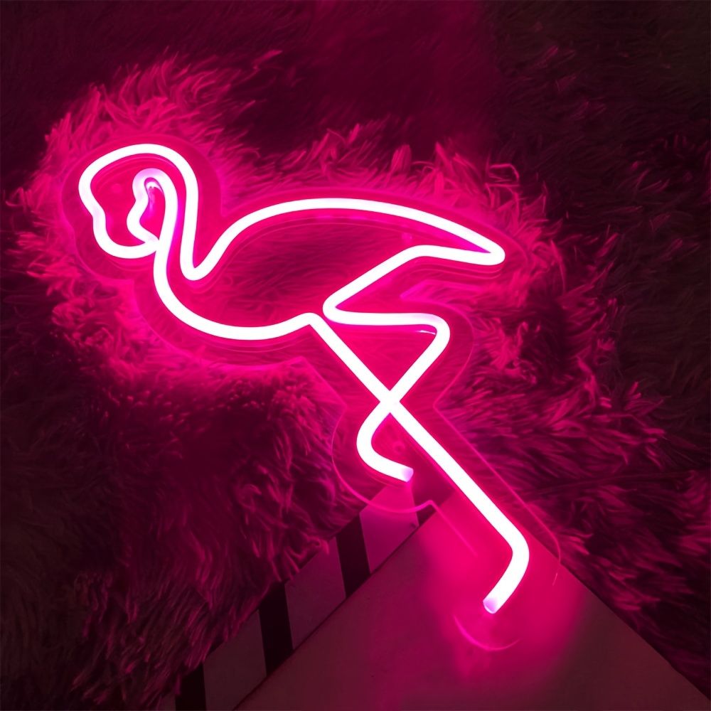 Red White Flamingo Night Light Neon Lamp Tropical Decor Home Accent Pink Light view 3