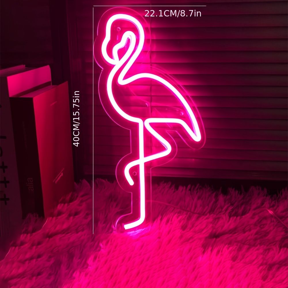 Red White Flamingo Night Light Neon Lamp Tropical Decor Home Accent Pink Light view 4