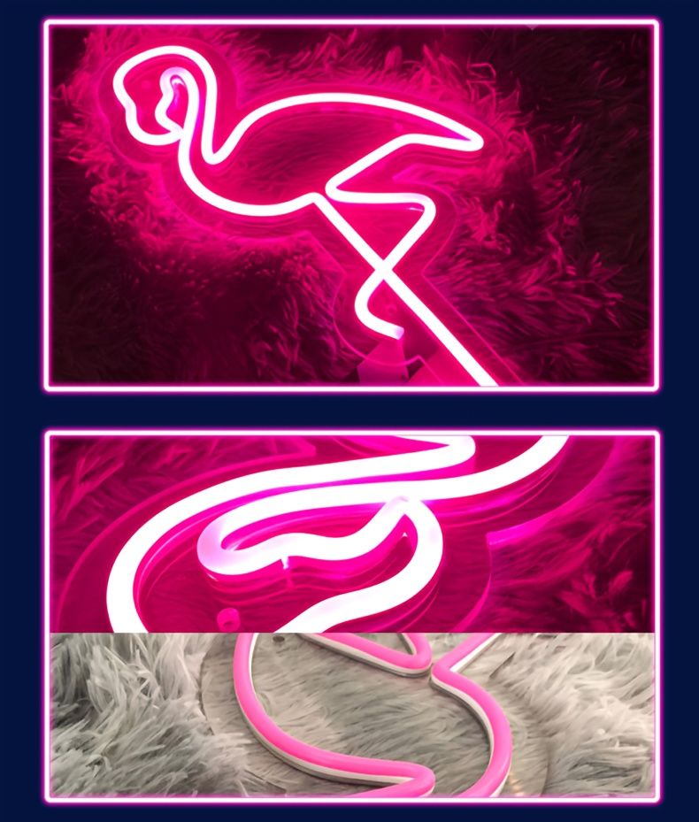 Red White Flamingo Night Light Neon Lamp Tropical Decor Home Accent Pink Light view 5