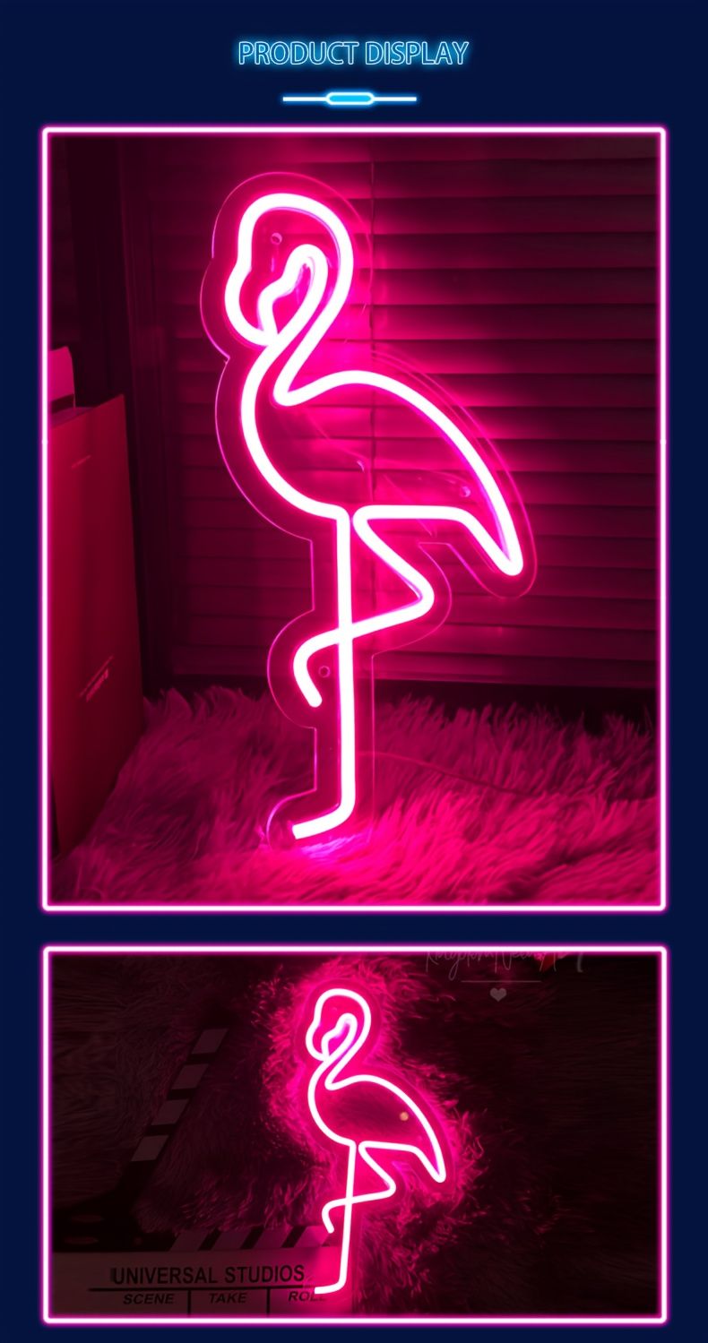 Red White Flamingo Night Light Neon Lamp Tropical Decor Home Accent Pink Light view 6
