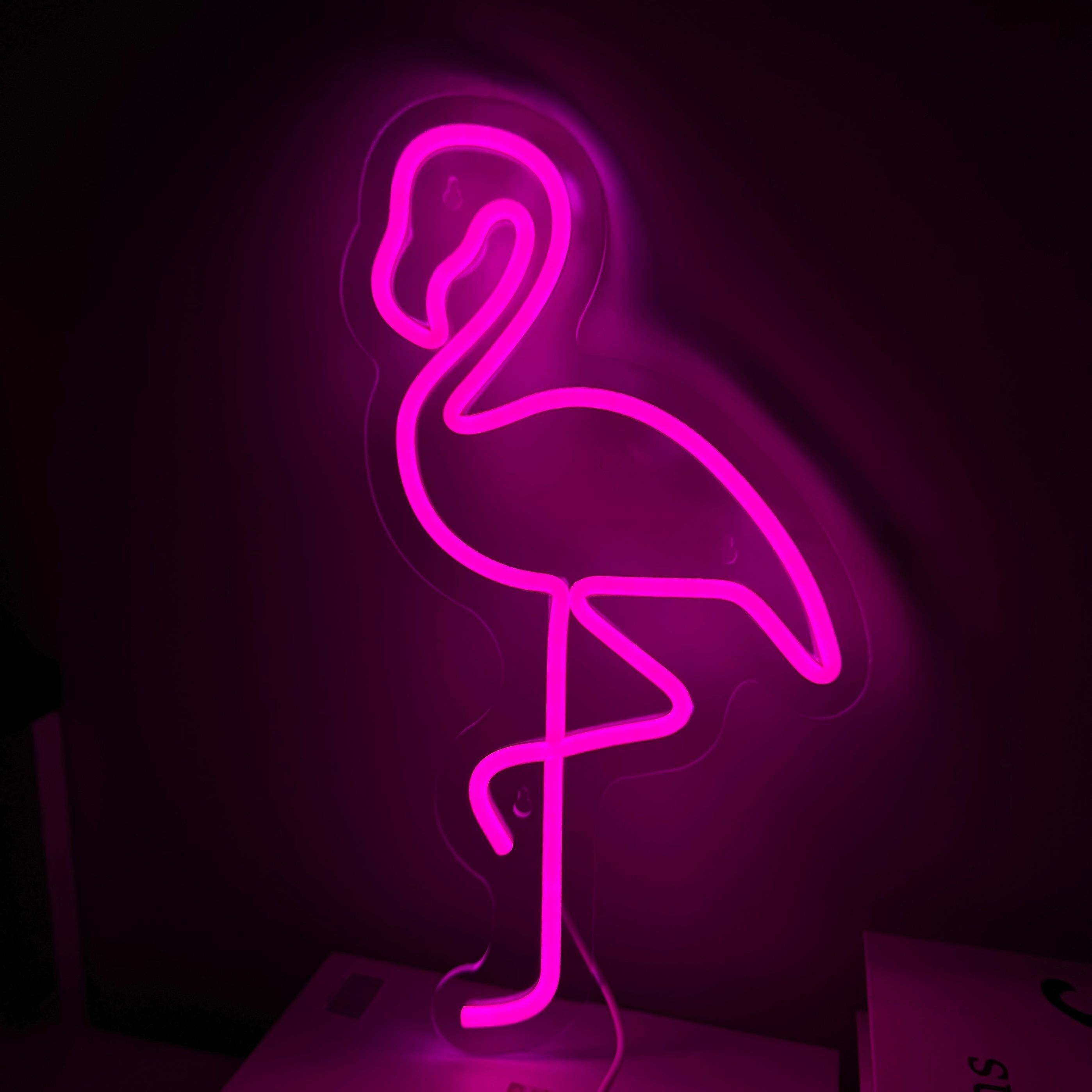 Red White Flamingo Night Light Neon Lamp Tropical Decor Home Accent Pink Light view 7