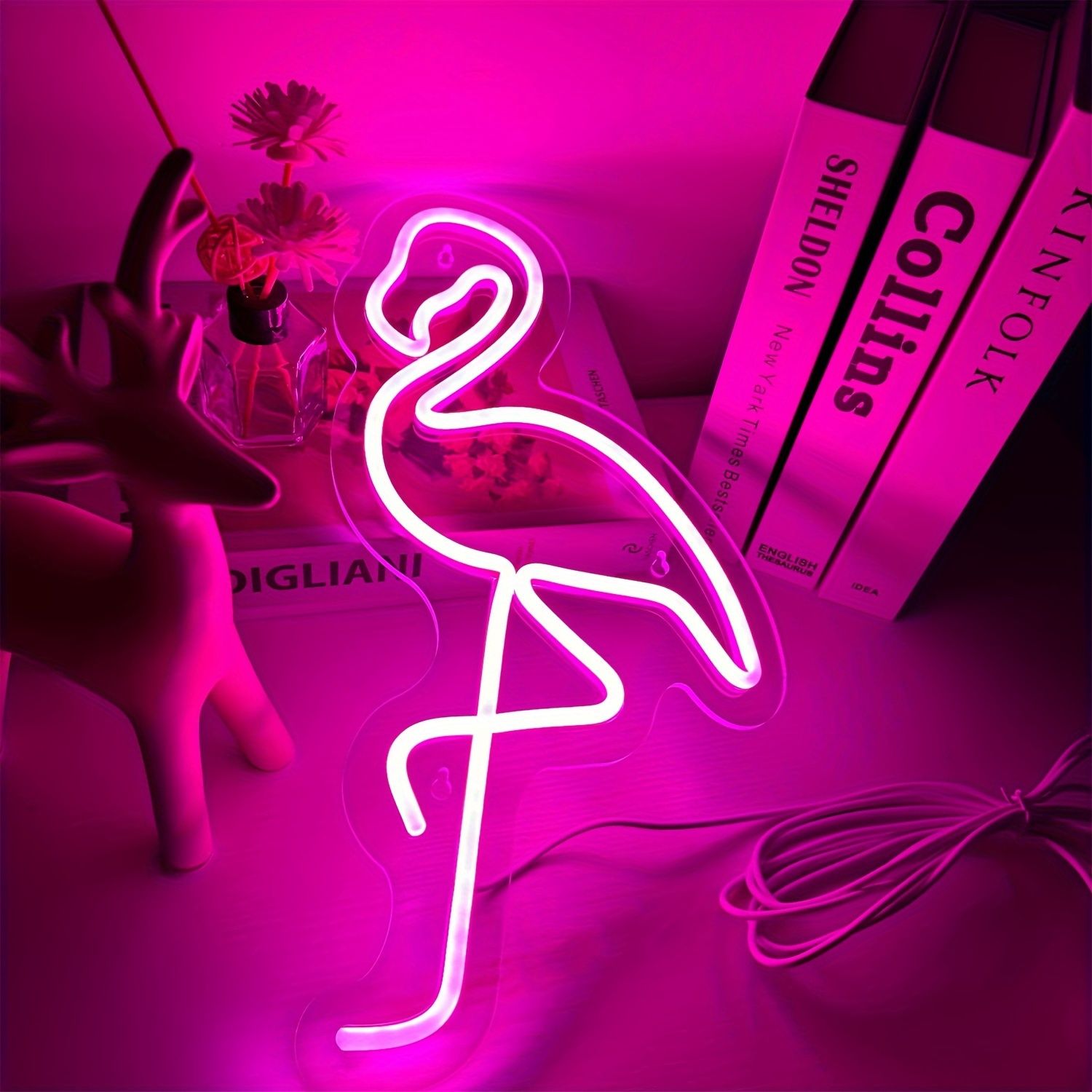 Red White Flamingo Night Light Neon Lamp Tropical Decor Home Accent Pink Light view 8