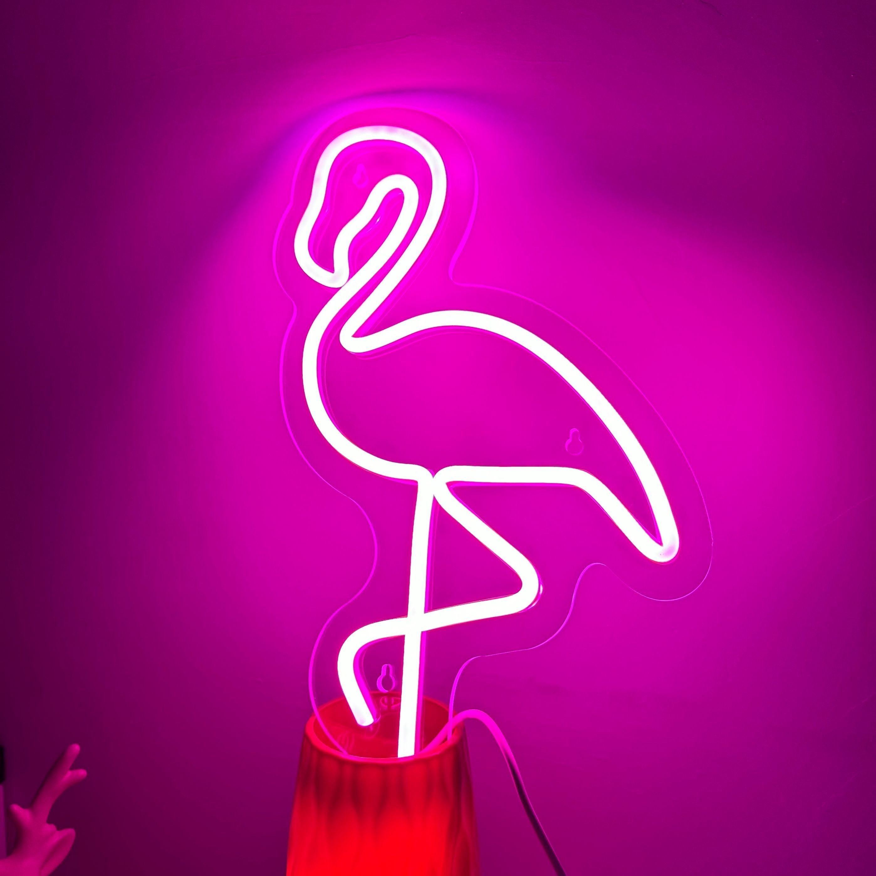 Red White Flamingo Night Light Neon Lamp Tropical Decor Home Accent Pink Light view 9