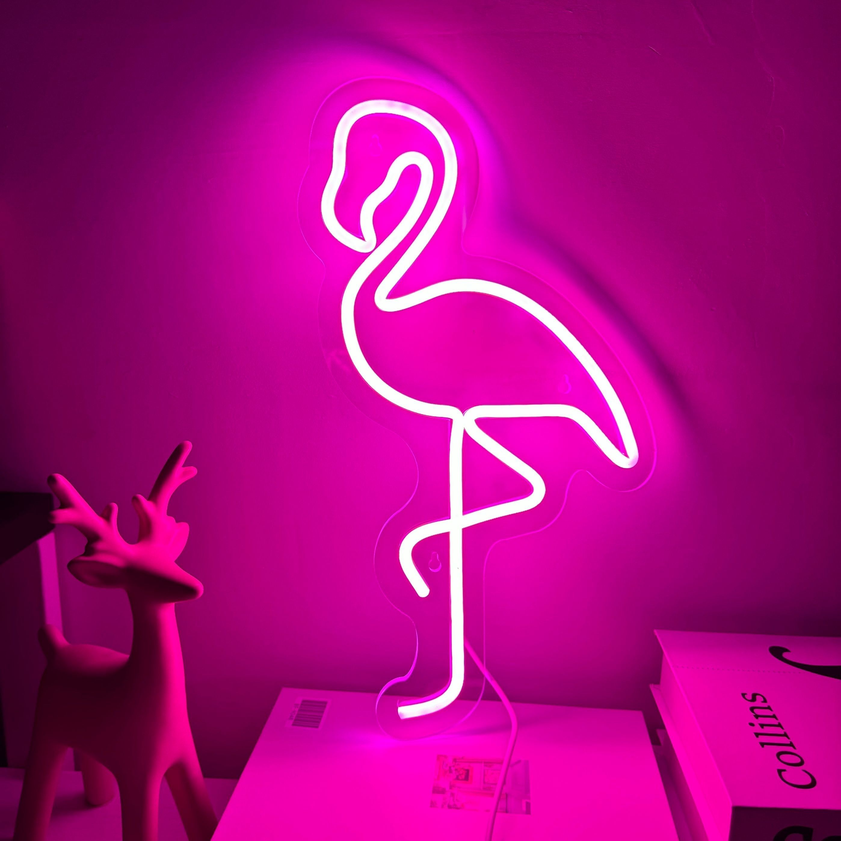 Red White Flamingo Night Light Neon Lamp Tropical Decor Home Accent Pink Light view 11