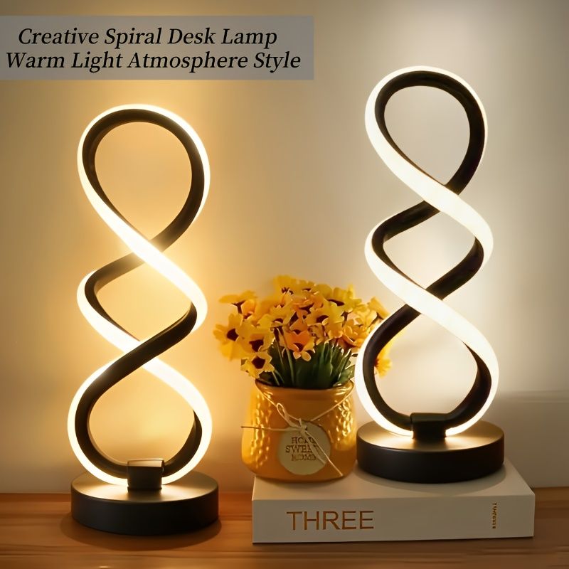 Black White Spiral Desk Lamps Warm Light Lamp Set Of 2 Lamps Bedside Lamp view 5