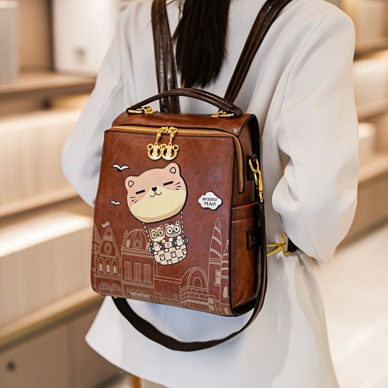Fashionable Backpack Printed Backpack Double-Shoulder Backpack Cute Cat Print view 4