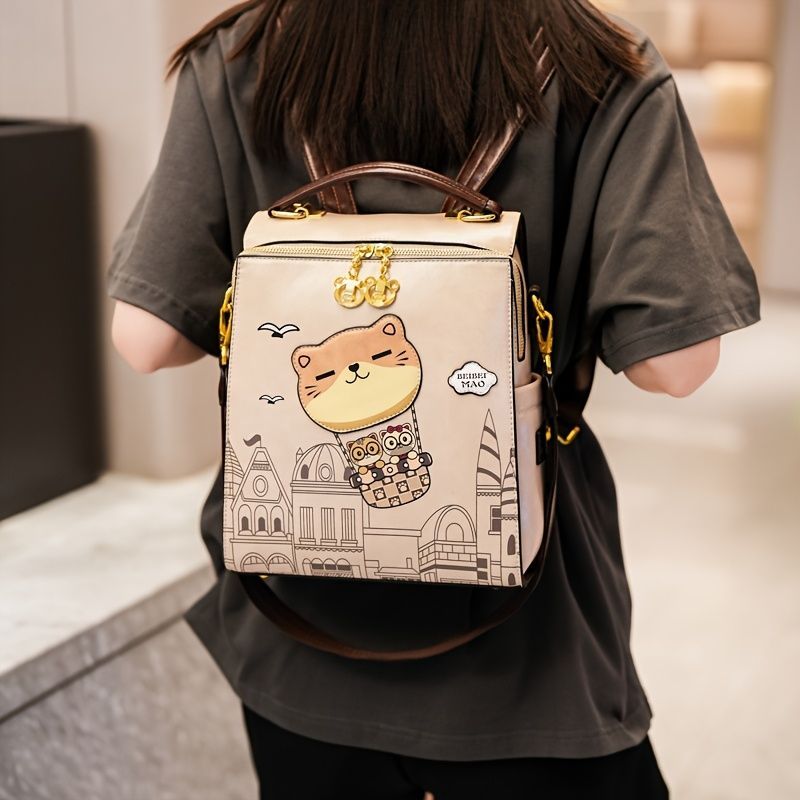 Fashionable Backpack Printed Backpack Double-Shoulder Backpack Cute Cat Print view 8