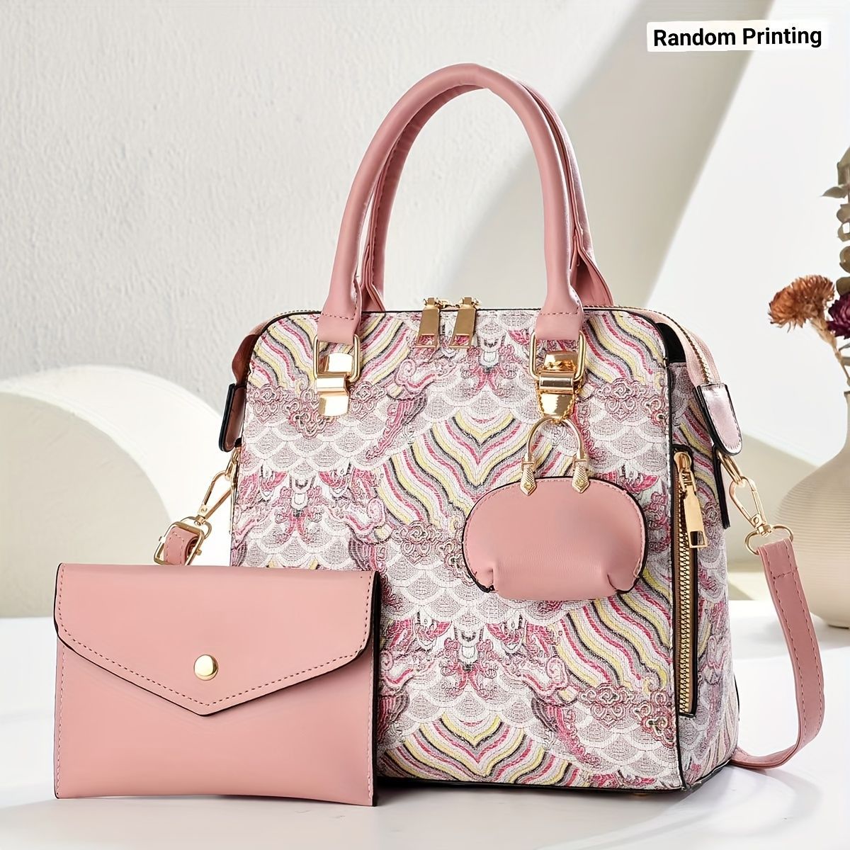 Ladies Hand-Held Bags 2-Piece Set Embroidered Print Retro Stylish Bag With view 3