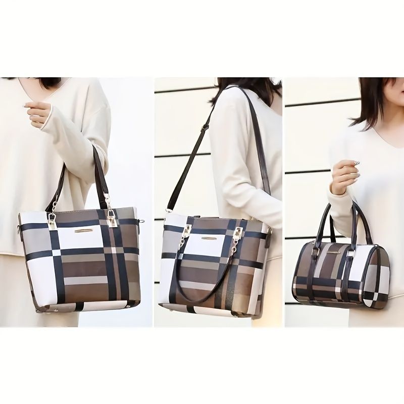 Women'S Bag Set Six Piece Bag Set Checkered Bag Large Capacity Bag Korean view 6