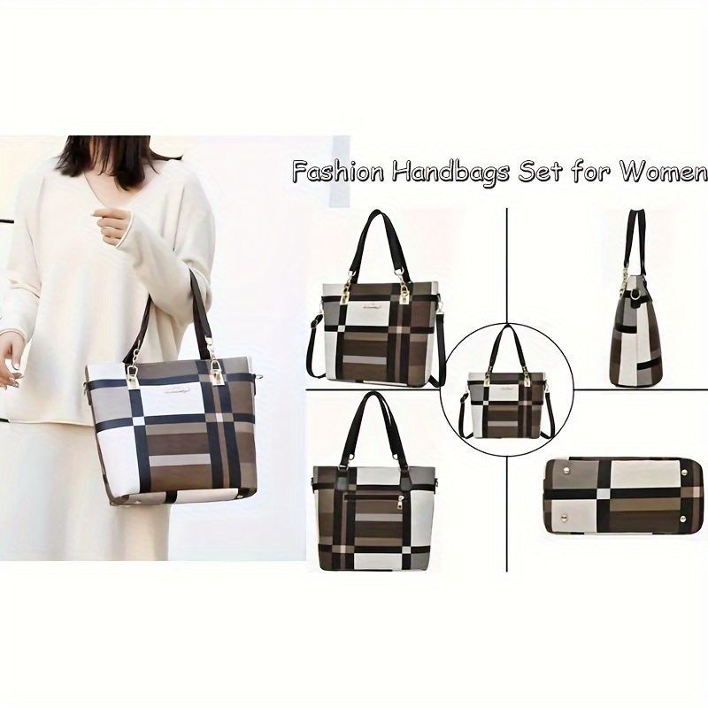 Women'S Bag Set Six Piece Bag Set Checkered Bag Large Capacity Bag Korean view 9