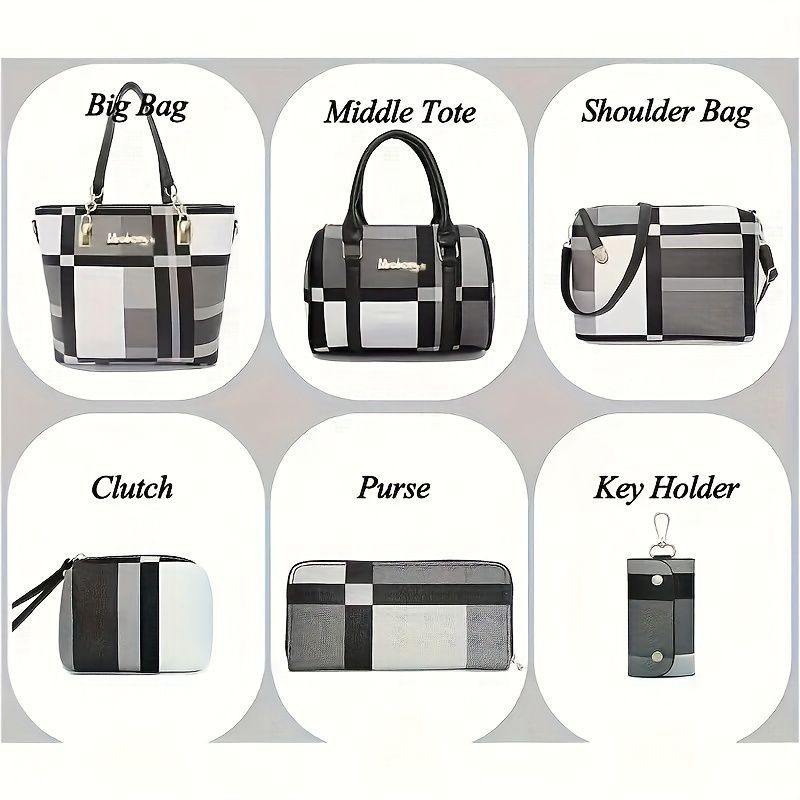 Women'S Bag Set Six Piece Bag Set Checkered Bag Large Capacity Bag Korean view 8
