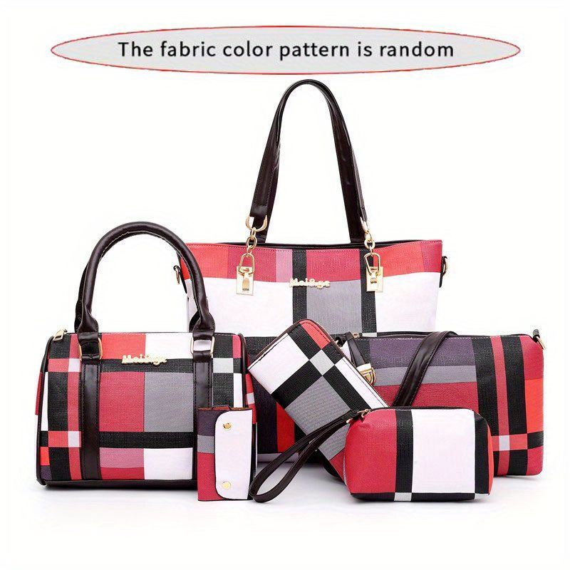 Women'S Bag Set Six Piece Bag Set Checkered Bag Large Capacity Bag Korean view 10