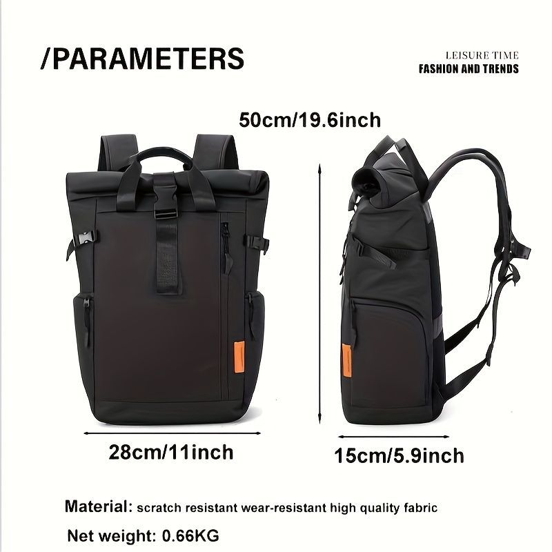 Roll-Top Backpack Travel Backpack Water-Resistant Backpack Unisex Backpack view 4