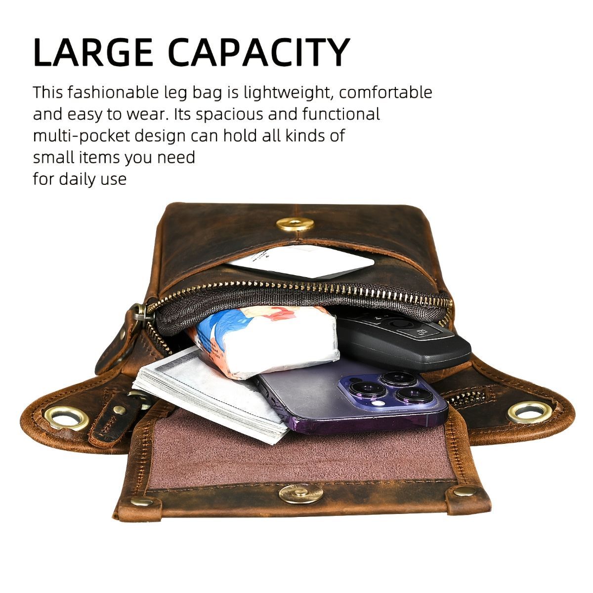 Leather Fanny Pack Top Grain Cowhide Travel Fanny Pack Adjustable Belt Fanny view 9