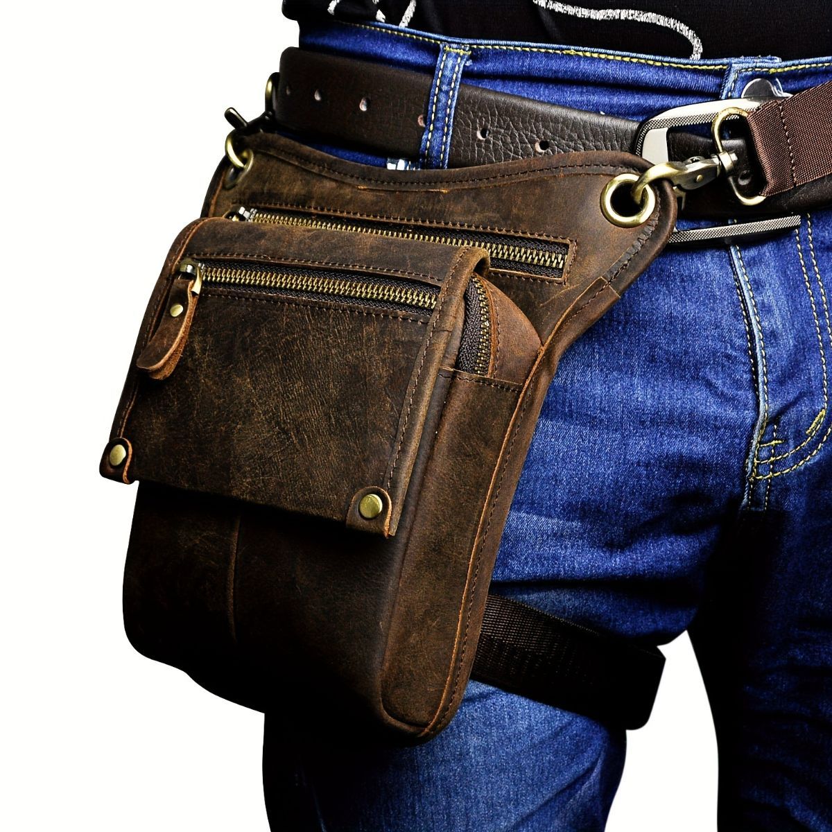Leather Fanny Pack Top Grain Cowhide Travel Fanny Pack Adjustable Belt Fanny view 12