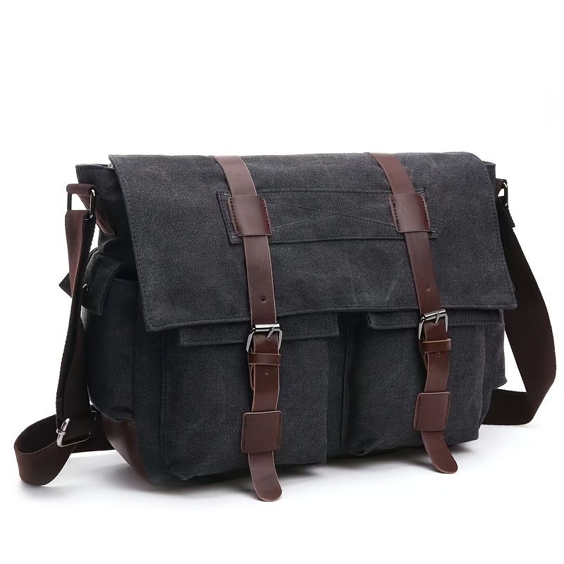 Black Men'S Canvas Messenger Bag Durable Work Bag Laptop Shoulder Bag Australian view 7
